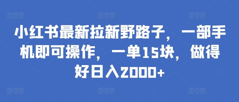 小红书最新拉新野路子，一部手机即可操作，一单15块，做得好日入2000+【揭秘】-玖哥网创