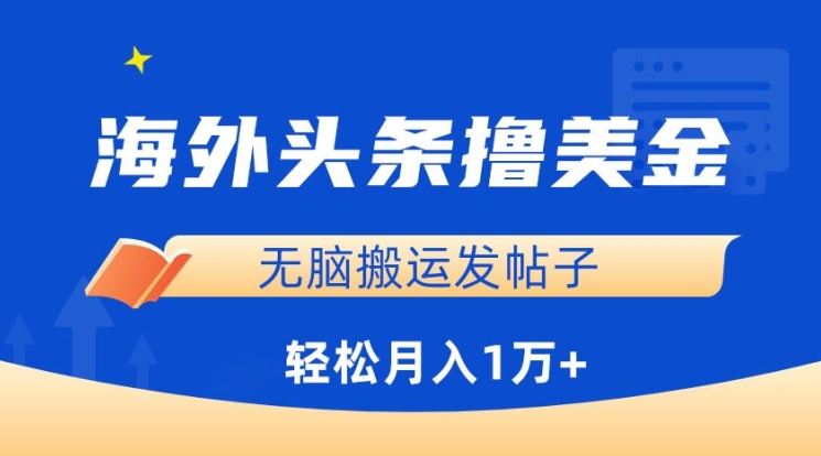 海外头条撸美金，无脑搬运发帖子，月入1万+，小白轻松掌握【揭秘】-玖哥网创