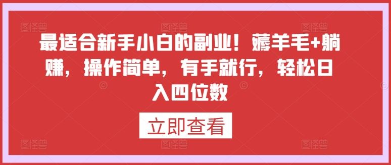 最适合新手小白的副业！薅羊毛+躺赚，操作简单，有手就行，轻松日入四位数【揭秘】-玖哥网创