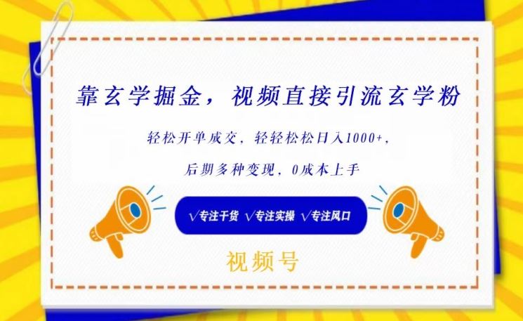 靠玄学掘金，视频直接引流玄学粉， 轻松开单成交，后期多种变现，0成本上手【揭秘】-玖哥网创