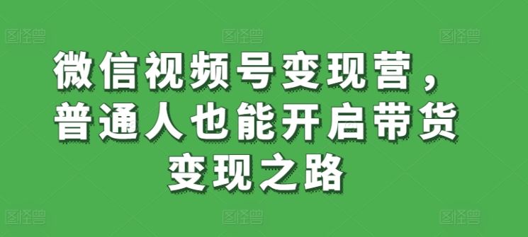 微信视频号变现营，普通人也能开启带货变现之路-玖哥网创