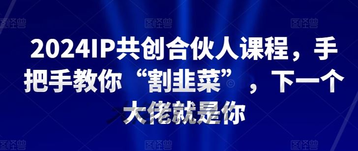 2024IP共创合伙人课程，手把手教你“割韭菜”，下一个大佬就是你-玖哥网创