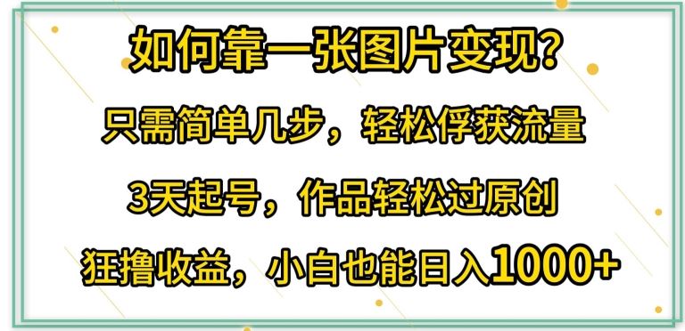 如何靠一张图片变现?只需简单几步，轻松俘获流量，3天起号，作品轻松过原创【揭秘】-玖哥网创