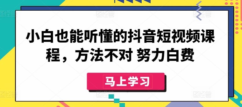 小白也能听懂的抖音短视频课程，方法不对 努力白费-玖哥网创