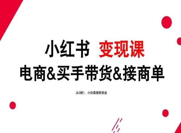 2024年最新小红书变现课，电商&买手带货&接商单，从0到1，小白高效轻创业-玖哥网创