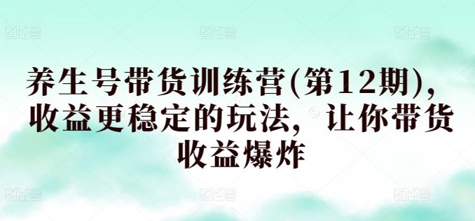 养生号带货训练营(第12期)，收益更稳定的玩法，让你带货收益爆炸-玖哥网创