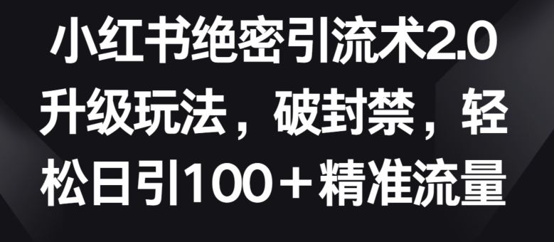 小红书绝密引流术2.0升级玩法，破封禁，轻松日引100+精准流量【揭秘】-玖哥网创