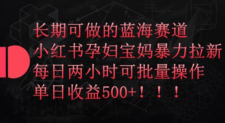 长期可做的蓝海赛道，小红书孕妇宝妈暴力拉新玩法，每日两小时可批量操作，单日收益500+【揭秘】-玖哥网创