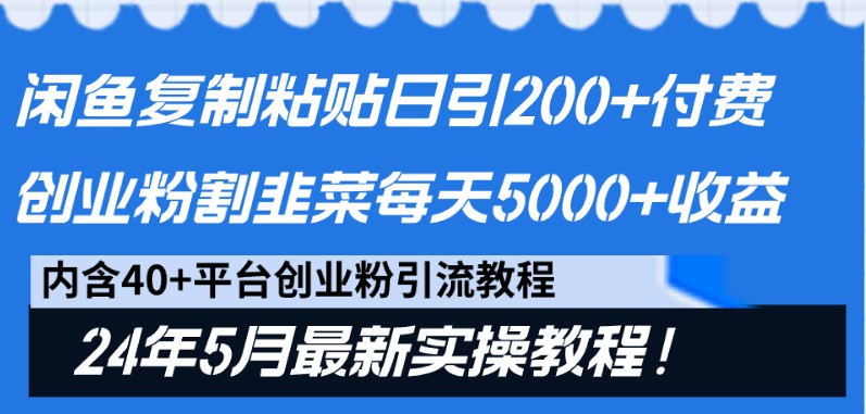 闲鱼复制粘贴日引200+付费创业粉，24年5月最新方法！割韭菜日稳定5000+收益-玖哥网创