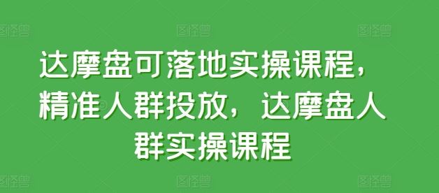 达摩盘可落地实操课程，精准人群投放，达摩盘人群实操课程-玖哥网创