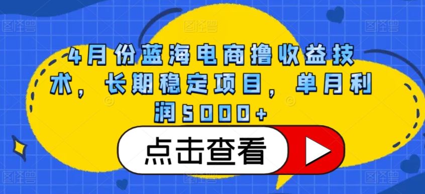 4月份蓝海电商撸收益技术，长期稳定项目，单月利润5000+【揭秘】-玖哥网创