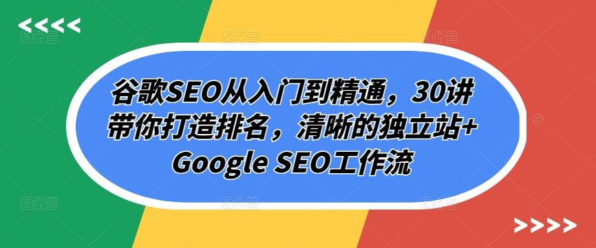 谷歌SEO从入门到精通，30讲带你打造排名，清晰的独立站+Google SEO工作流-玖哥网创
