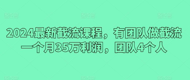 2024最新截流课程，有团队做截流一个月35万利润，团队4个人-玖哥网创