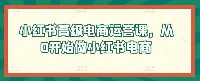 小红书高级电商运营课，从0开始做小红书电商-玖哥网创