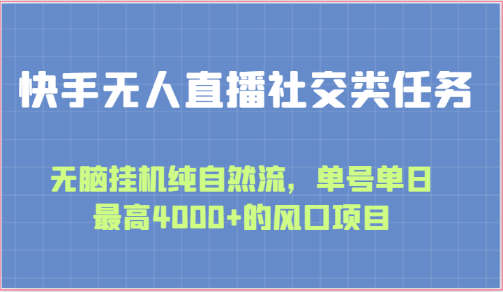 快手无人直播社交类任务：无脑挂机纯自然流，单号单日最高4000+的风口项目-玖哥网创