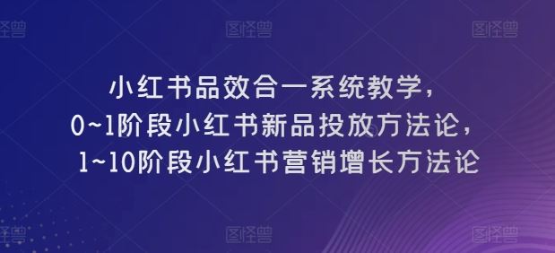 小红书品效合一系统教学，​0~1阶段小红书新品投放方法论，​1~10阶段小红书营销增长方法论-玖哥网创