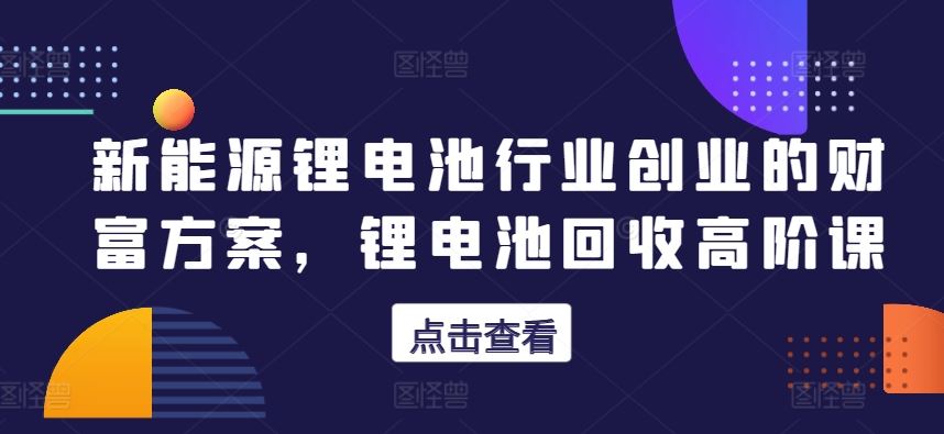 新能源锂电池行业创业的财富方案，锂电池回收高阶课-玖哥网创