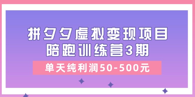 黄岛主《拼夕夕虚拟变现项目陪跑训练营3期》单天纯利润50-500元-玖哥网创