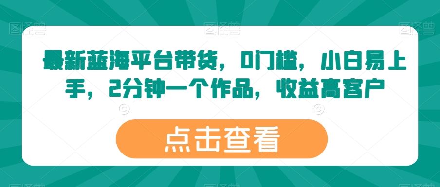 最新蓝海平台带货，0门槛，小白易上手，2分钟一个作品，收益高【揭秘】-玖哥网创