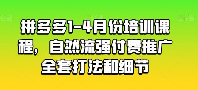 拼多多1-4月份培训课程，自然流强付费推广全套打法和细节-玖哥网创