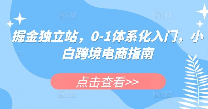 掘金独立站，0-1体系化入门，小白跨境电商指南-玖哥网创