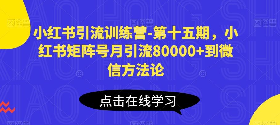 小红书引流训练营-第十五期，小红书矩阵号月引流80000+到微信方法论-玖哥网创