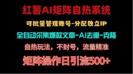 红薯矩阵自热系统，独家不死号引流玩法！矩阵操作日引流500+-玖哥网创