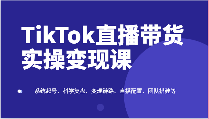 TikTok直播带货实操变现课：系统起号、科学复盘、变现链路、直播配置、团队搭建等-玖哥网创