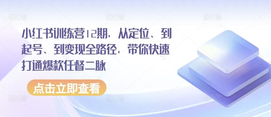 小红书训练营12期，从定位、到起号、到变现全路径，带你快速打通爆款任督二脉-玖哥网创