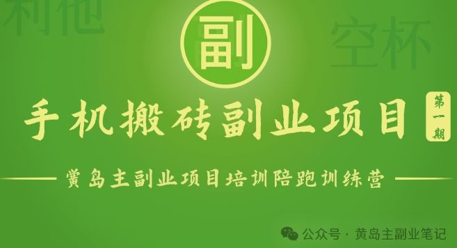 手机搬砖小副业项目训练营1.0，实测1小时收益50+，一部手机轻松日入100+-玖哥网创