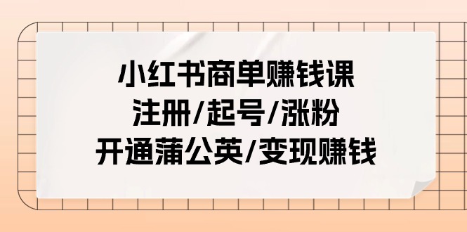 小红书商单赚钱课：注册/起号/涨粉/开通蒲公英/变现赚钱（25节课）-玖哥网创