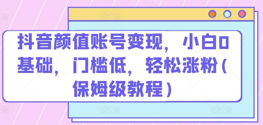 抖音颜值账号变现，小白0基础，门槛低，​轻松涨粉(保姆级教程)【揭秘】-玖哥网创