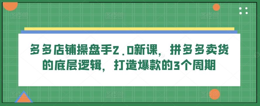 多多店铺操盘手2.0新课，拼多多卖货的底层逻辑，打造爆款的3个周期-玖哥网创