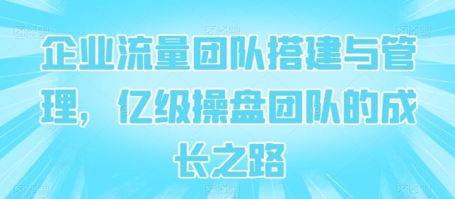 企业流量团队搭建与管理，亿级操盘团队的成长之路-玖哥网创