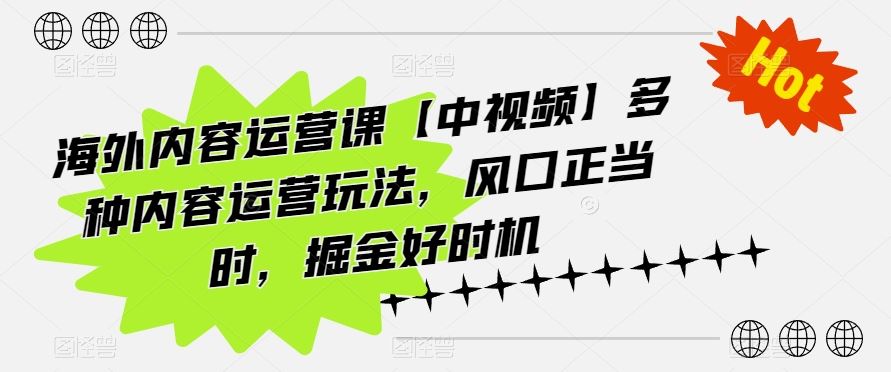 海外内容运营课【中视频】多种内容运营玩法，风口正当时，掘金好时机-玖哥网创