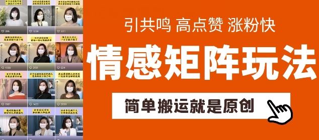 简单搬运，情感矩阵玩法，涨粉速度快，可带货，可起号【揭秘】-玖哥网创