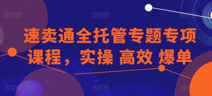 速卖通全托管专题专项课程，实操 高效 爆单-玖哥网创