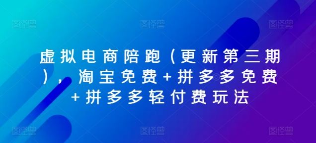 虚拟电商陪跑(更新第三期)，淘宝免费+拼多多免费+拼多多轻付费玩法-玖哥网创