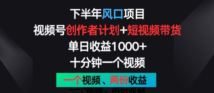 下半年风口项目，视频号创作者计划+视频带货，一个视频两份收益，十分钟一个视频【揭秘】-玖哥网创