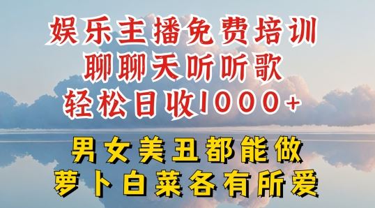 娱乐主播免费培训聊聊天听听歌轻松日收1K+，男女美丑都能做萝卜白菜各有所爱【揭秘】-玖哥网创