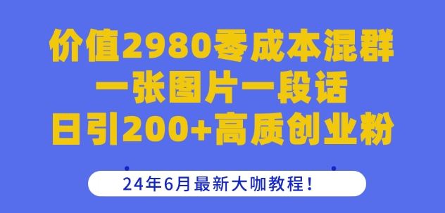 价值2980零成本混群一张图片一段话日引200+高质创业粉，24年6月最新大咖教程【揭秘】-玖哥网创