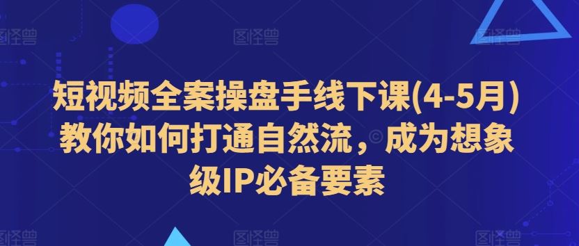 短视频全案操盘手线下课(4-5月)教你如何打通自然流，成为想象级IP必备要素-玖哥网创