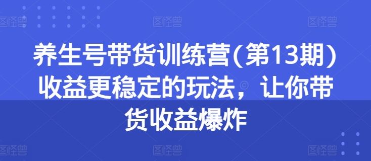 养生号带货训练营(第13期)收益更稳定的玩法，让你带货收益爆炸-玖哥网创