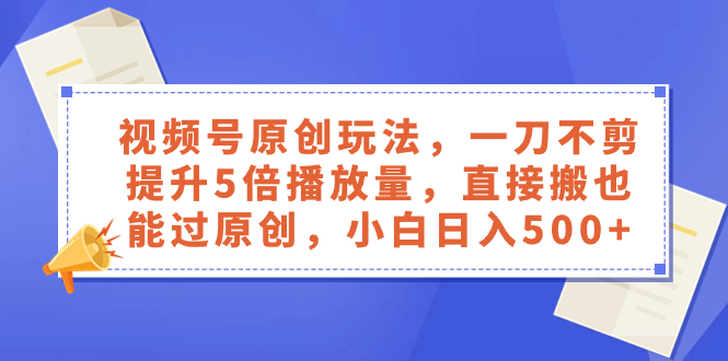 （8286期）视频号原创玩法，一刀不剪提升5倍播放量，直接搬也能过原创，小白日入500+-玖哥网创