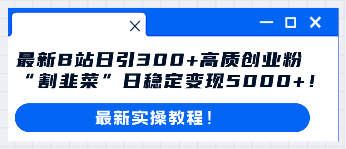 （8216期）最新B站日引300+高质创业粉教程！“割韭菜”日稳定变现5000+！-玖哥网创