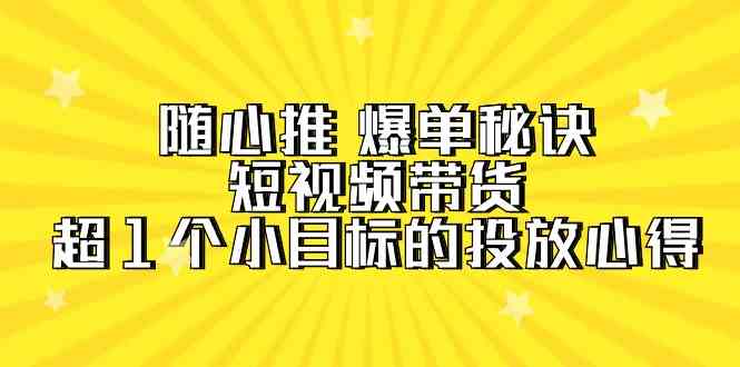 （9687期）随心推 爆单秘诀，短视频带货-超1个小目标的投放心得（7节视频课）-玖哥网创