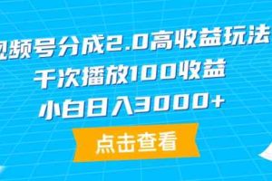 （9716期）视频号分成2.0高收益玩法，千次播放100收益，小白日入3000+-玖哥网创