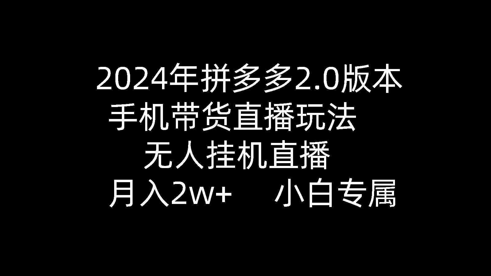 （9768期）2024年拼多多2.0版本，手机带货直播玩法，无人挂机直播， 月入2w+， 小…-玖哥网创