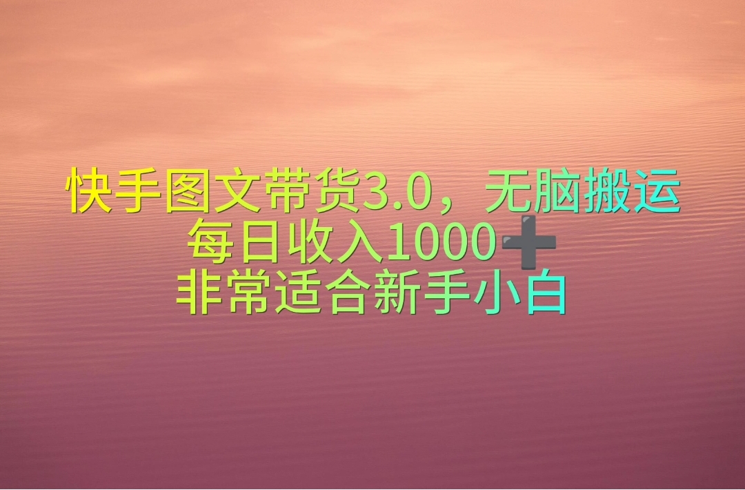 （10252期）快手图文带货3.0，无脑搬运，每日收入1000＋，非常适合新手小白-玖哥网创