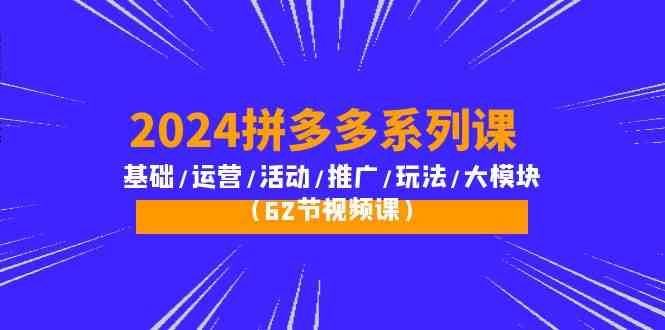 （10019期）2024拼多多系列课：基础/运营/活动/推广/玩法/大模块（62节视频课）-玖哥网创